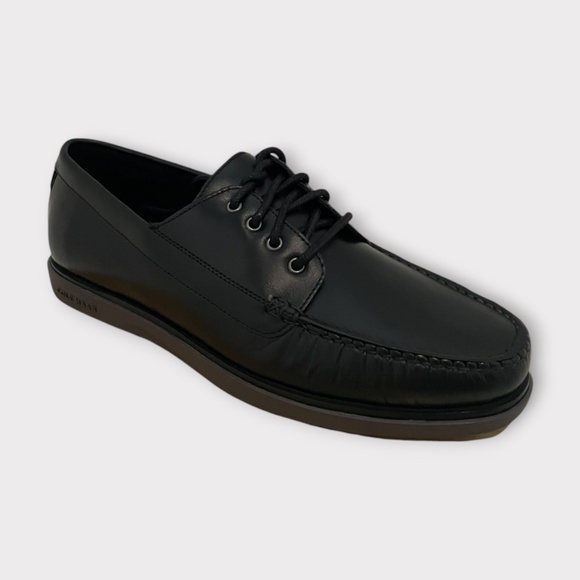 Cole Haan Mens Grand 4 Eye Boat Shoes Loafer in Black Leather. C41164 main image 4